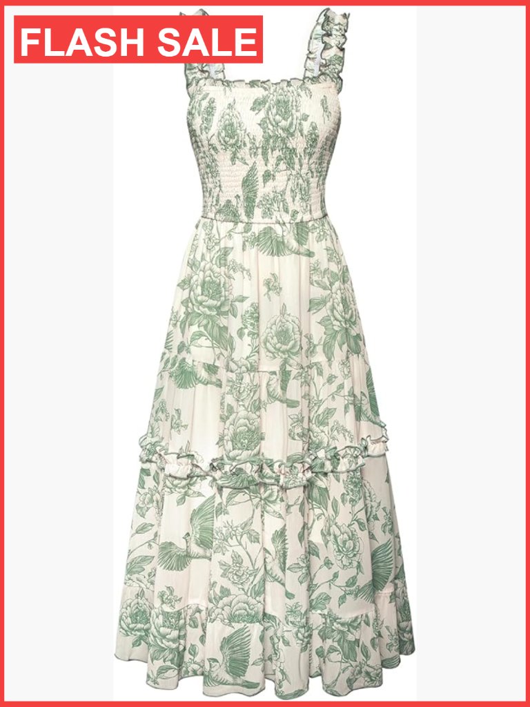 Smocked Floral Sundress With Pockets Cottagecore Maxi Dress
